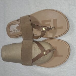 Sorel Ella II Easy Women's Tan Suede Leather Thong Flip Flop Sandals Size 6.5